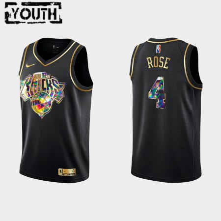 Barn New York Knicks Tröja Derrick Rose 4 Nike 2021-22 Svart Golden Edition 75th Anniversary Diamond Swingman